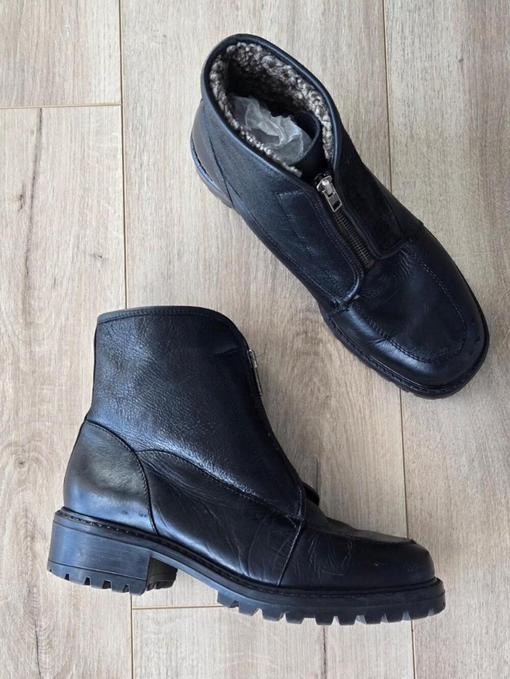 black chunky front zip ankle boots ☆ size 38